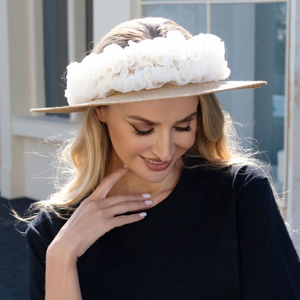 Madeline Love Khaki Floral Trim Open Top Wide Brim Straw Sun Hat - Hats