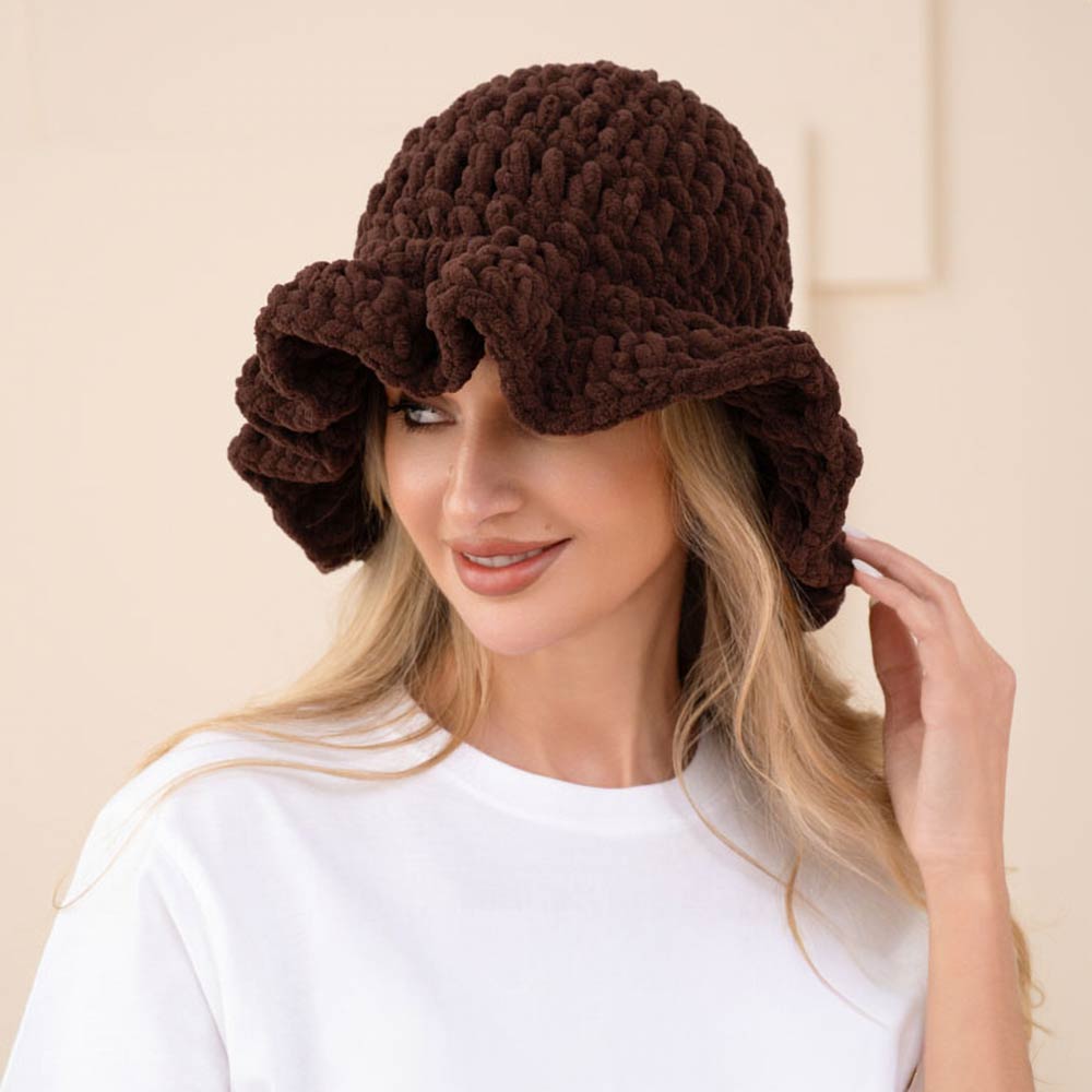 Madeline Love Brown Plain Chunky Crochet Bucket Hat - Hats