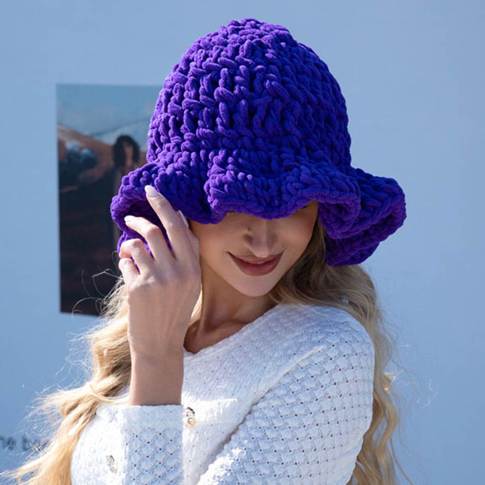 Madeline Love Purple Plain Chunky Crochet Bucket Hat - Hats