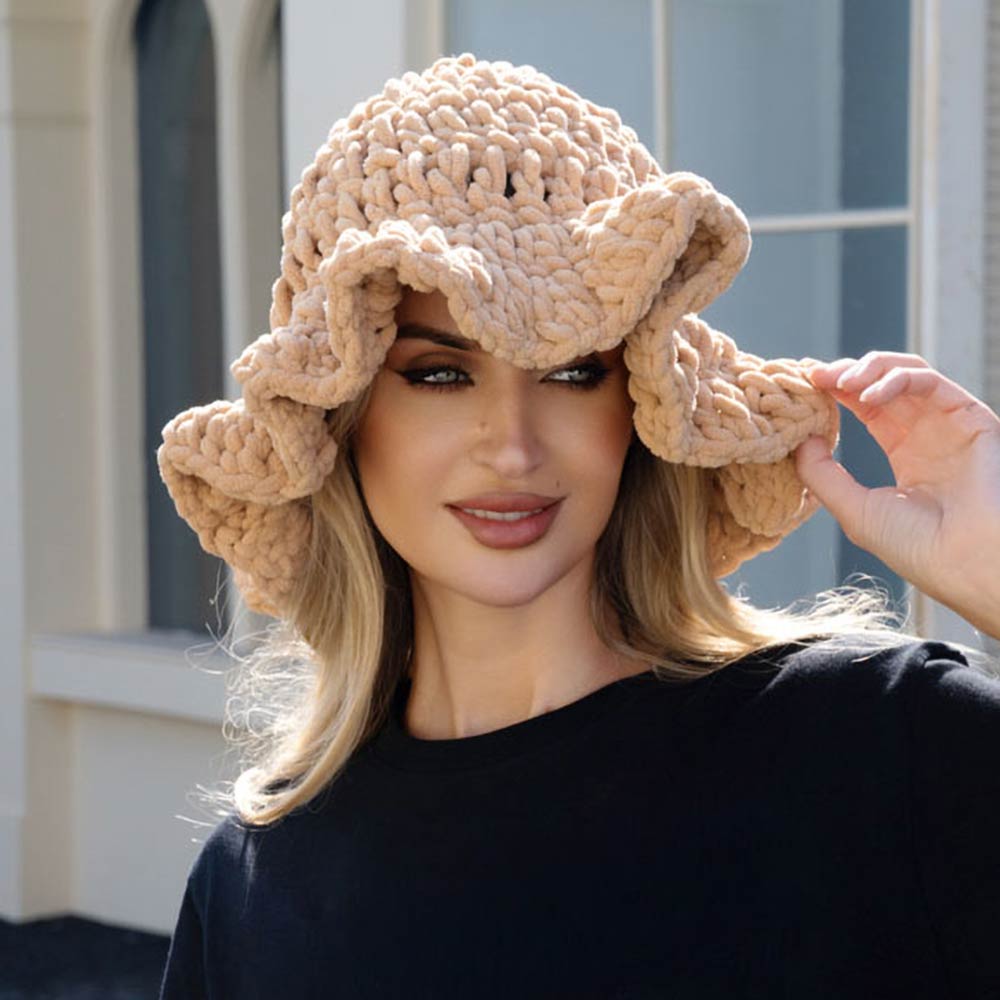 Madeline Love Tan Plain Chunky Crochet Bucket Hat - Hats