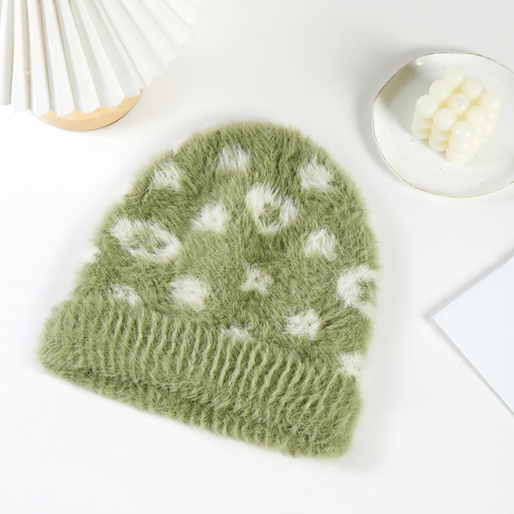 Olive Green Leopard Patterned Beanie Hat