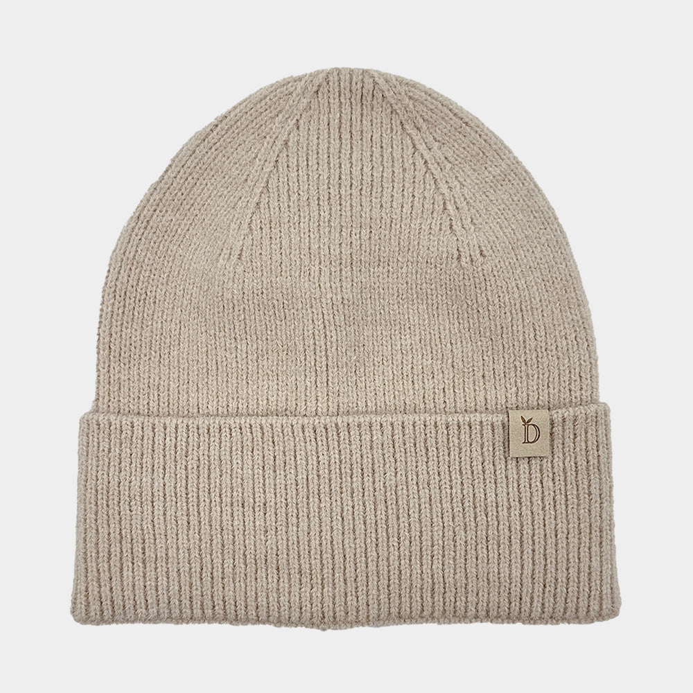 Madeline Love Beige Solid Knit Winter Beanie Hat - Hats