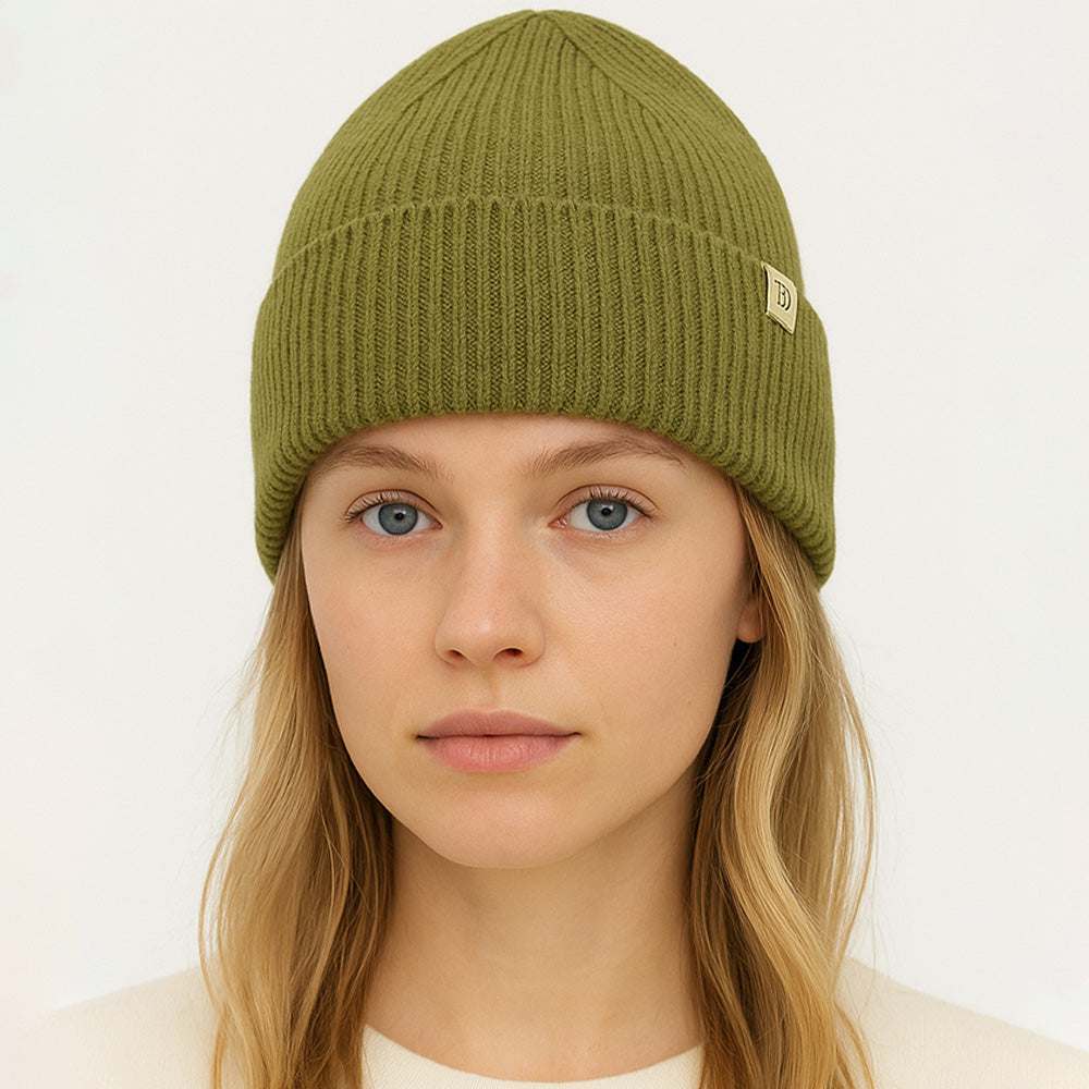 Madeline Love Olive Green Solid Knit Winter Beanie Hat - Hats