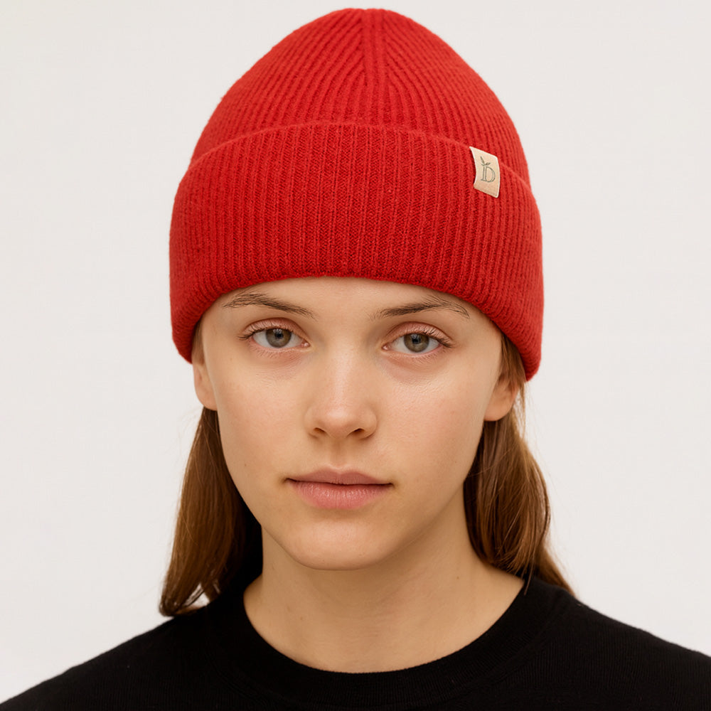 Madeline Love Red Solid Knit Winter Beanie Hat - Hats