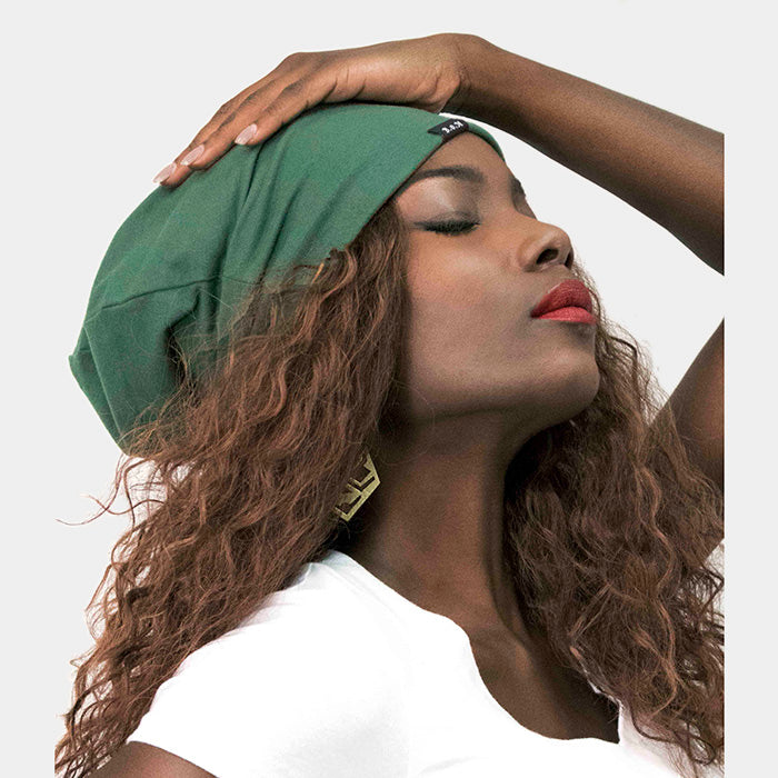 Green Solid Satin Lined Beanie Hat