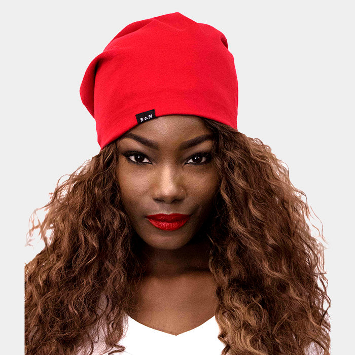 Red Solid Satin Lined Beanie Hat