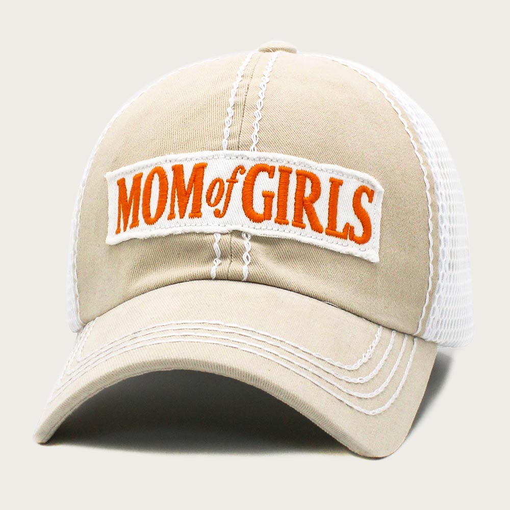 Madeline Love Beige MOM OF GIRLS Message Mesh Back Baseball Cap - Hats