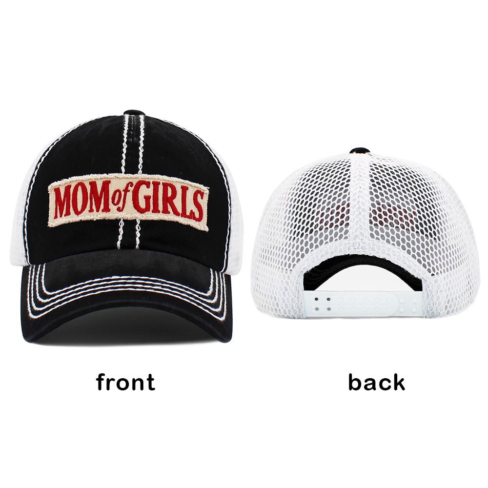 Madeline Love Beige MOM OF GIRLS Message Mesh Back Baseball Cap - Hats - desc