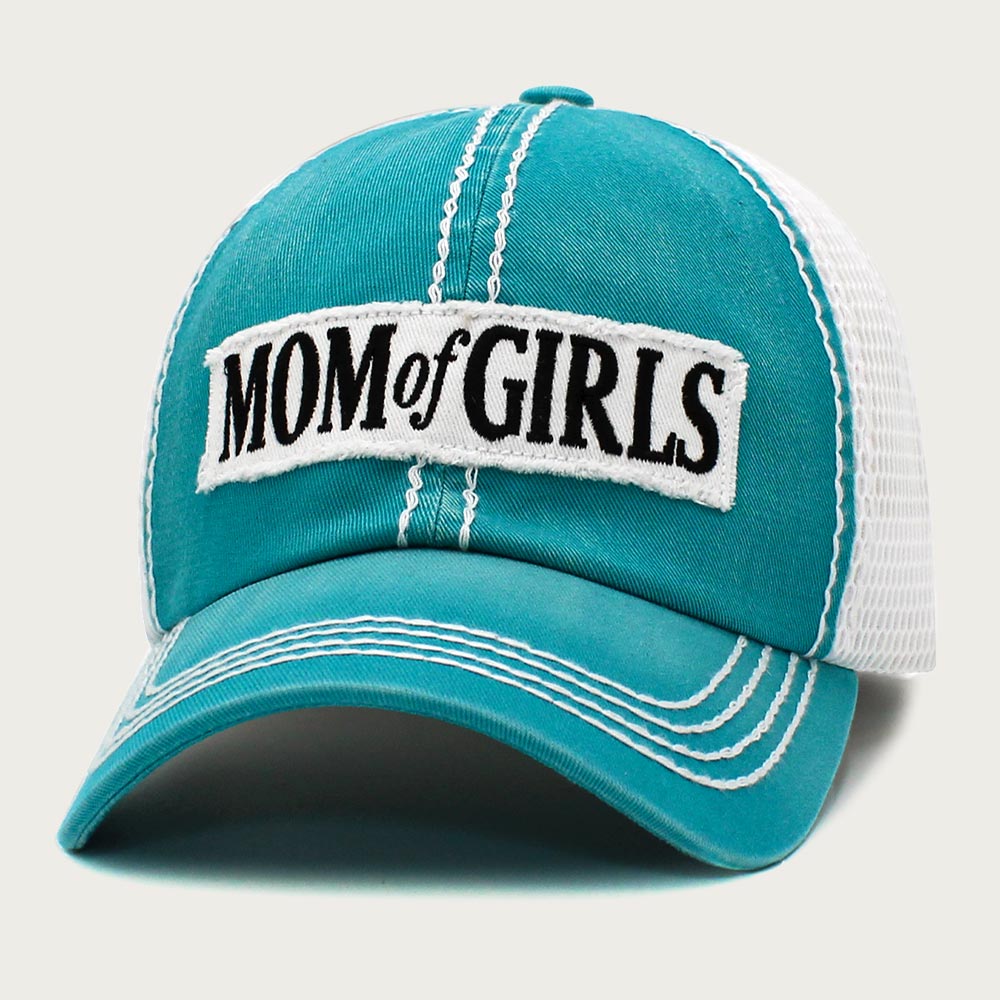 Madeline Love Turquoise MOM OF GIRLS Message Mesh Back Baseball Cap - Hats