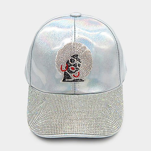 Madeline Love Silver Bling Afro Girl Accented Baseball Cap - Hats