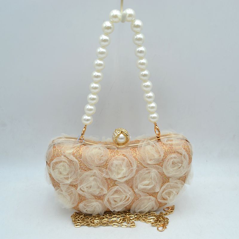 Rosalie 3D Rosette Evening Clutch with Pearl Handle - Evening Bags