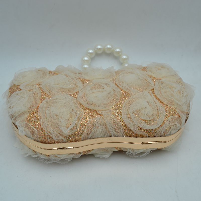 Rosalie 3D Rosette Evening Clutch with Pearl Handle - Evening Bags