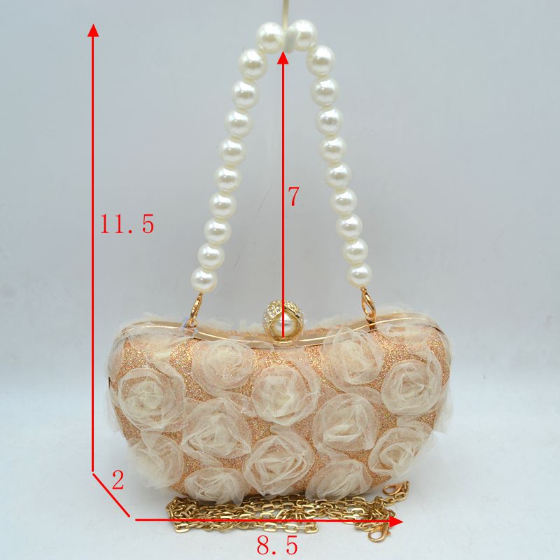 Rosalie 3D Rosette Evening Clutch with Pearl Handle - Evening Bags