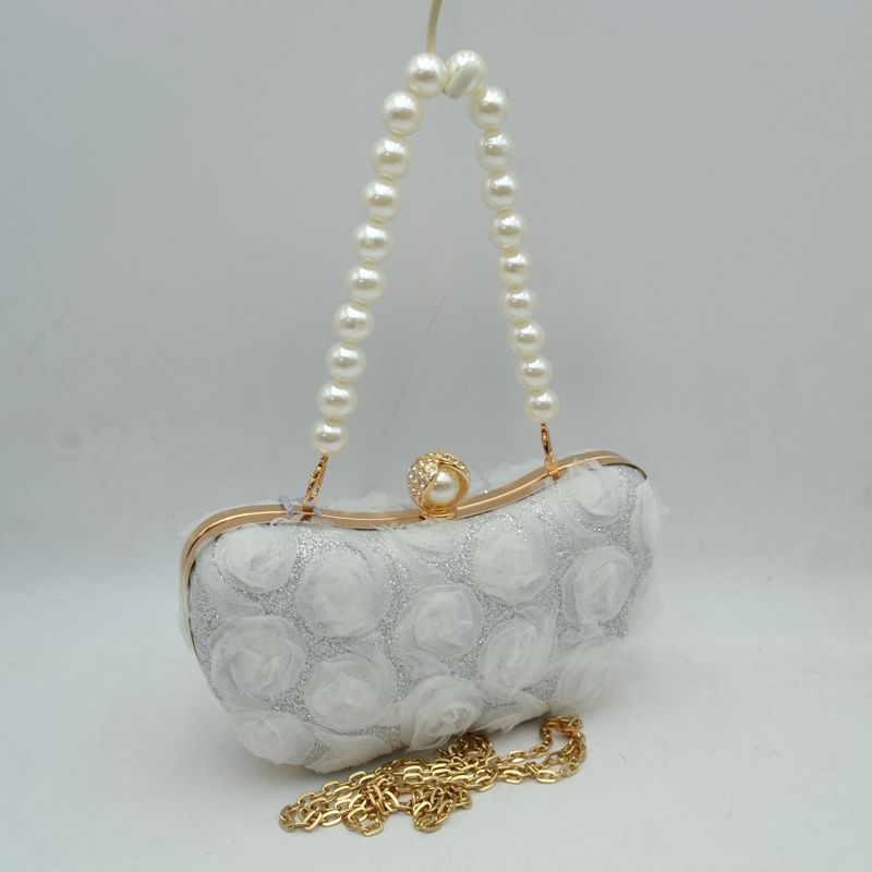 Rosalie 3D Rosette Evening Clutch with Pearl Handle - Evening Bags