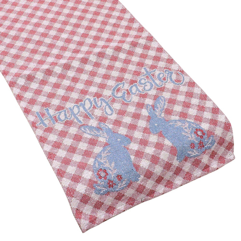 Multi HAPPY EASTER Message Bunny Checkered Table Runner is the perfect addition to your Easter dinner table. Featuring a cute bunny design and a festive "HAPPY EASTER" message, it will add a touch of springtime cheer to your dining area. Made from durable materials, it will be a long-lasting addition to your holiday decor. 