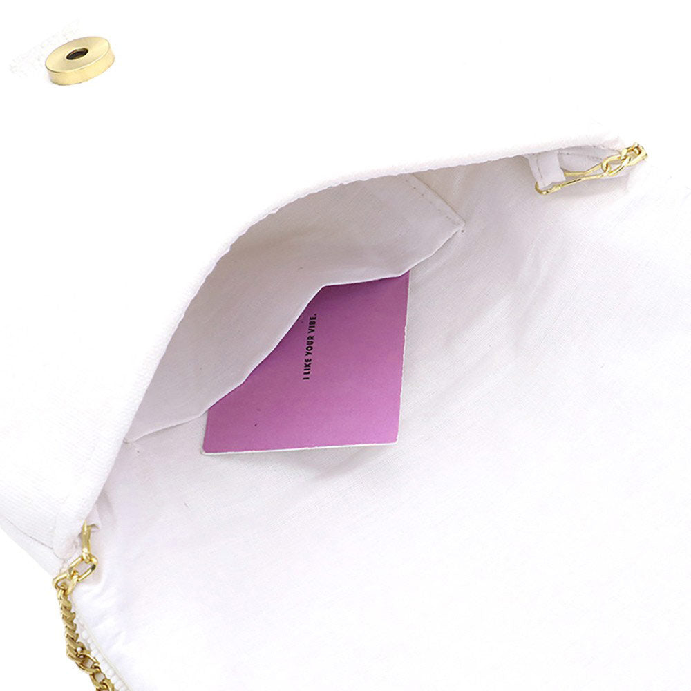 HAPPY EASTER Message Seed Beaded Clutch Crossbody Bag is the perfect accessory for your Easter celebrations. With its intricate beaded design and versatile crossbody style, it adds a touch of festive elegance to any outfit. This bag is a perfect Easter gift to someone you love and care about. Spread joy and style.