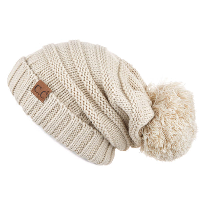 C.C Oversized Slouchy Hat With 15 Cm Pom - Beige - Hats