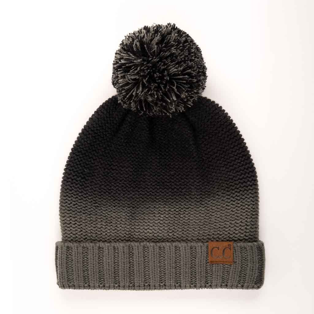 C.C Ombre Pom Beanie Hat With Fuzzy Lining