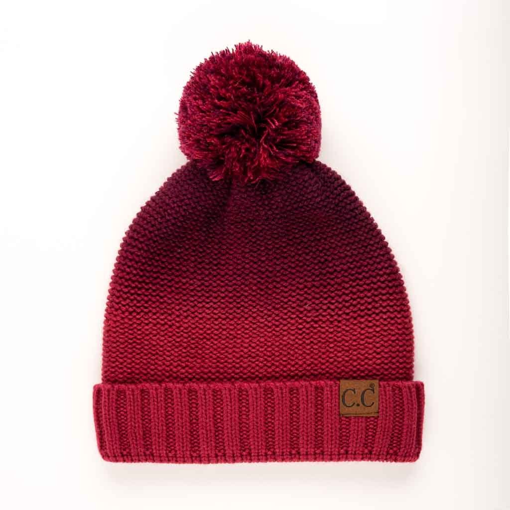C.C Ombre Pom Beanie Hat With Fuzzy Lining