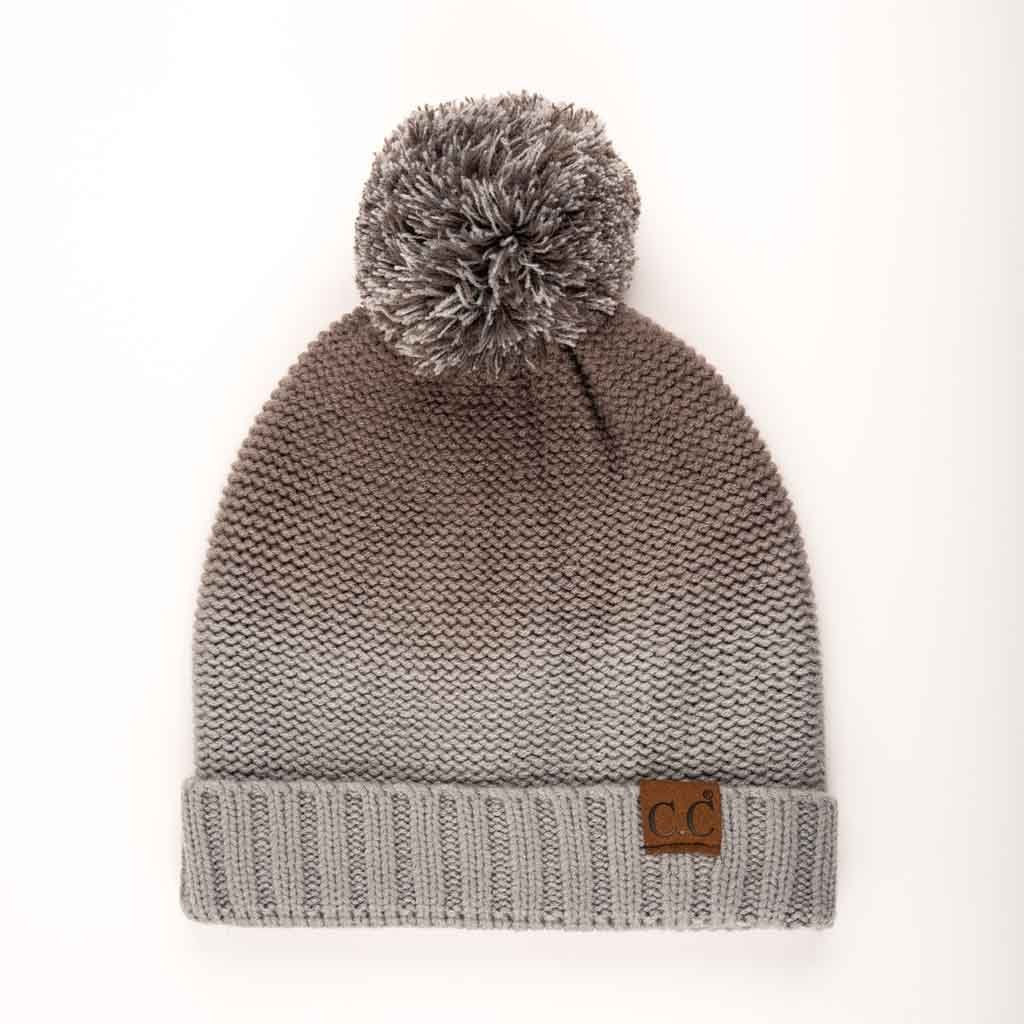 C.C Ombre Pom Beanie Hat With Fuzzy Lining