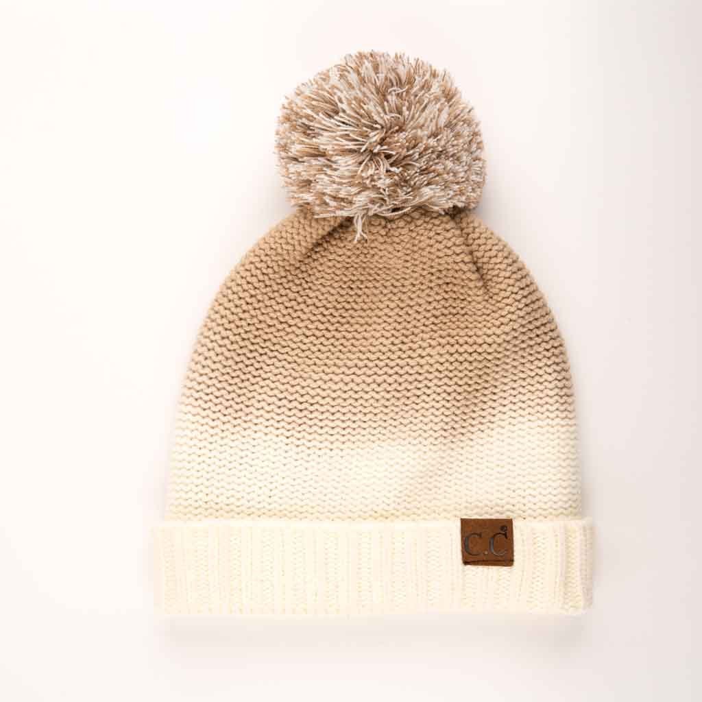 C.C Ombre Pom Beanie Hat With Fuzzy Lining