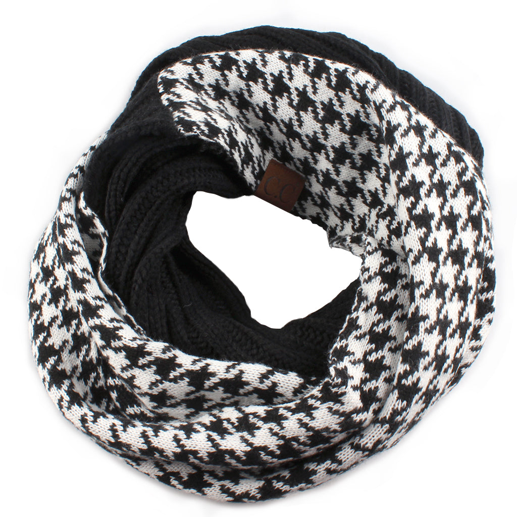 C.C Knitted Infinity Scarf Half Houndstooth / Half Solid