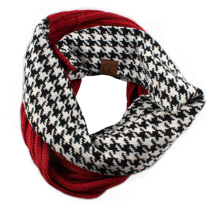 C.C Knitted Infinity Scarf Half Houndstooth / Half Solid