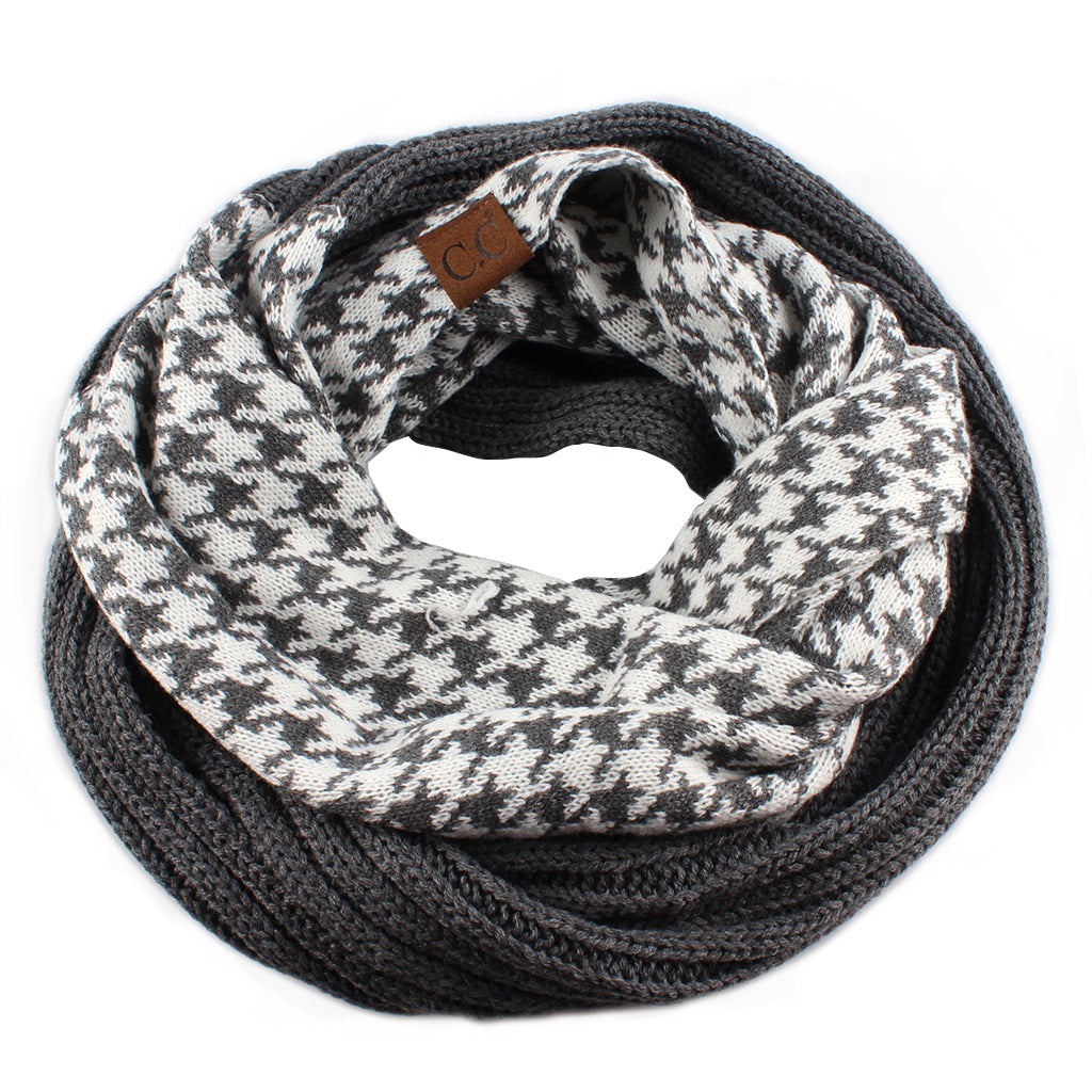 C.C Knitted Infinity Scarf Half Houndstooth / Half Solid