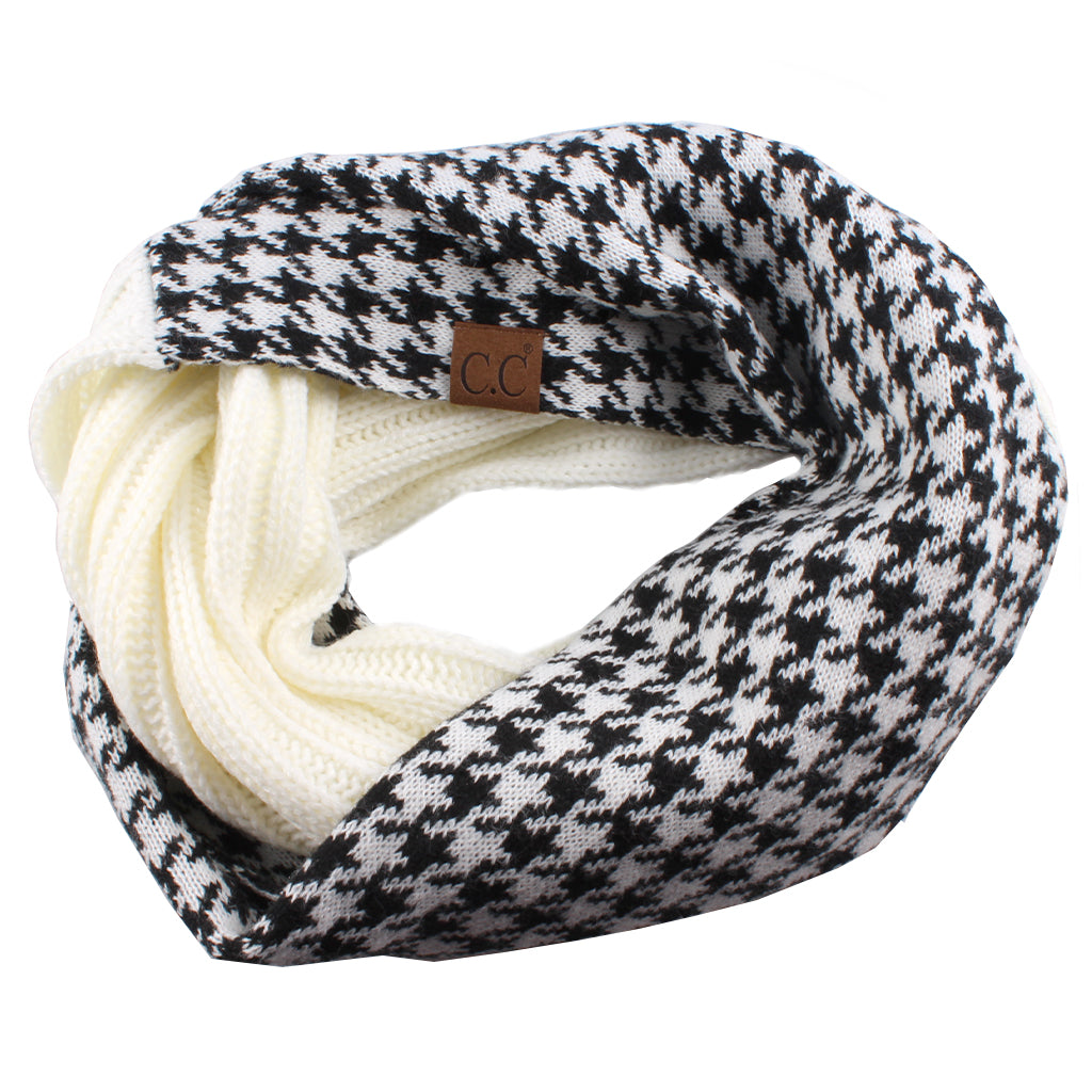 C.C Knitted Infinity Scarf Half Houndstooth / Half Solid