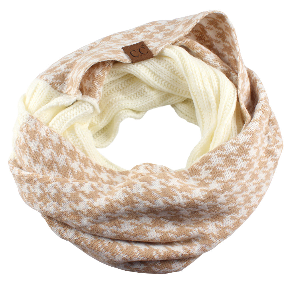 C.C Knitted Infinity Scarf Half Houndstooth / Half Solid