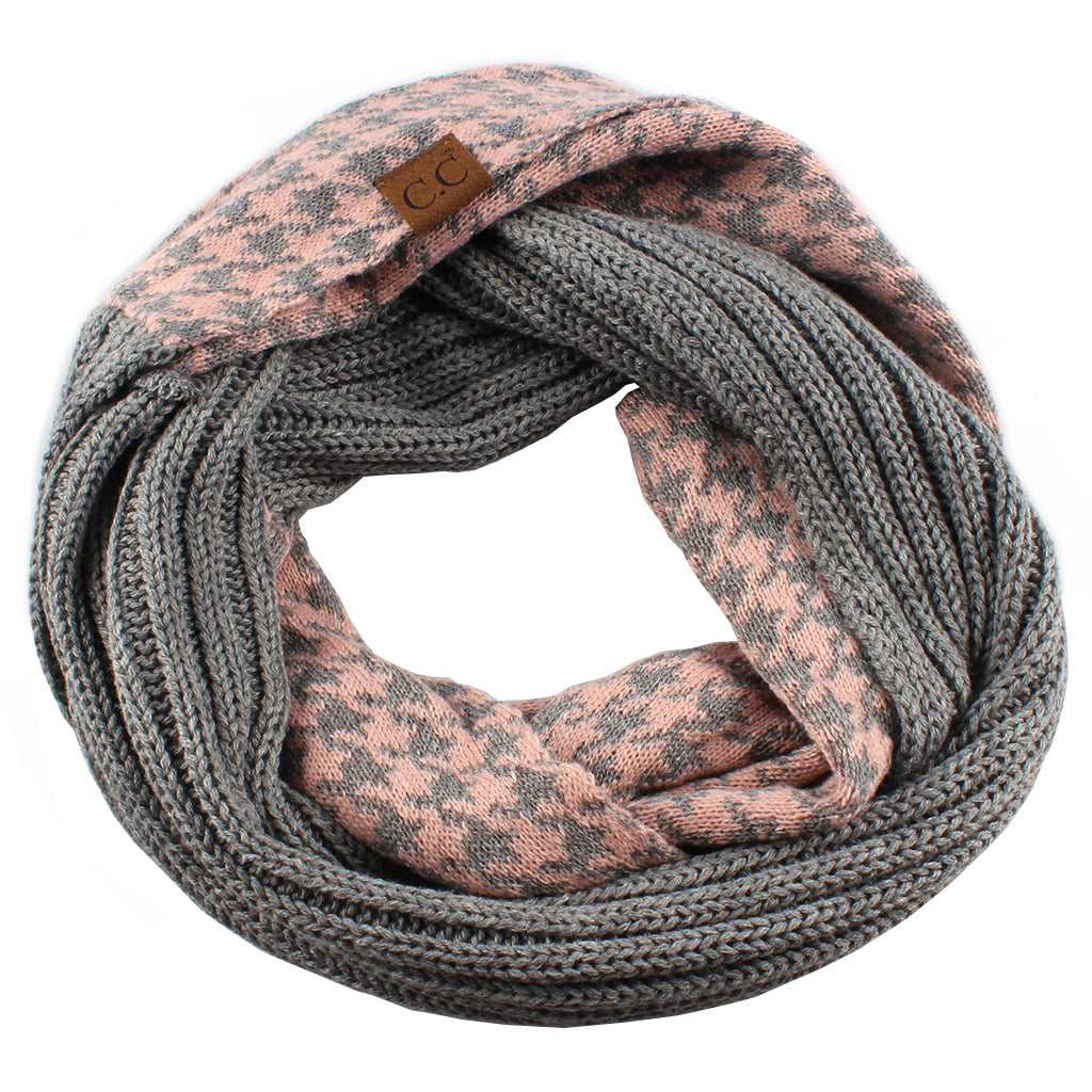 C.C Knitted Infinity Scarf Half Houndstooth / Half Solid