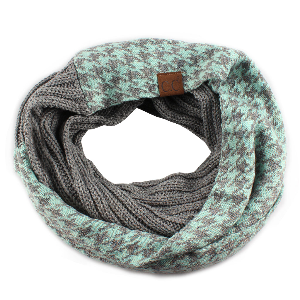 C.C Knitted Infinity Scarf Half Houndstooth / Half Solid