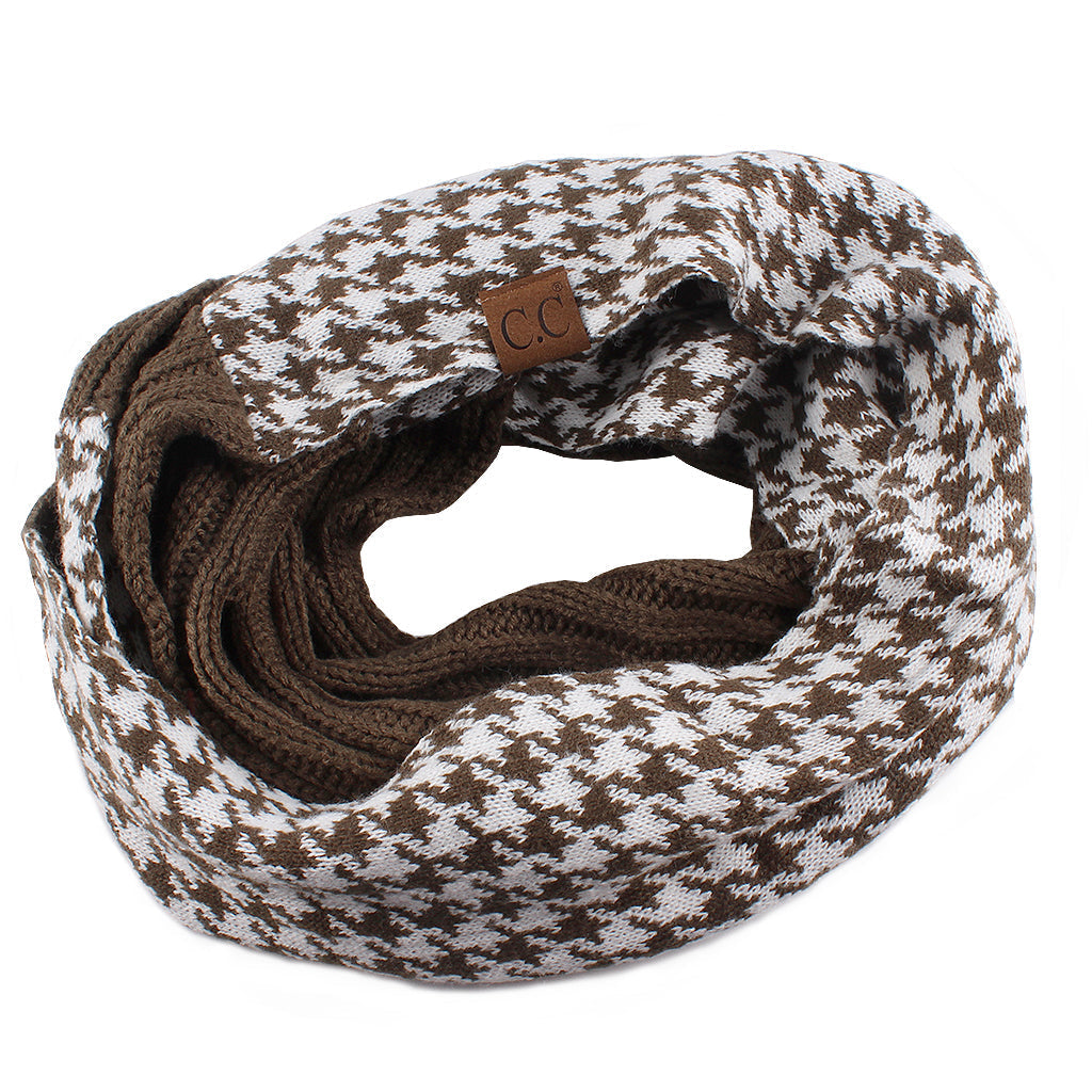 C.C Knitted Infinity Scarf Half Houndstooth / Half Solid