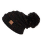 C.C Oversized Cable Knit Confetti Hat With 15 Cm Pom - Black - Hats