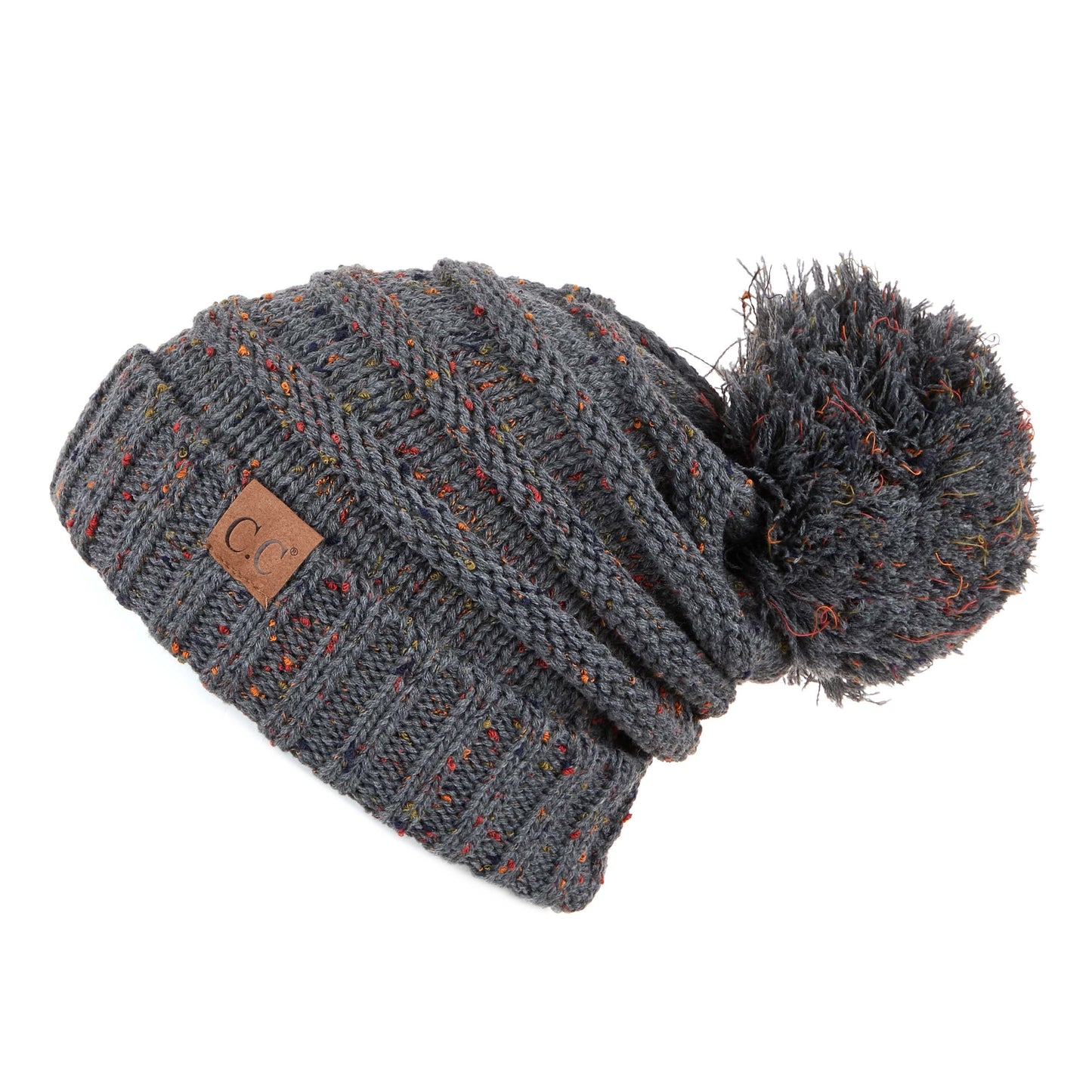C.C Oversized Cable Knit Confetti Hat With 15 Cm Pom