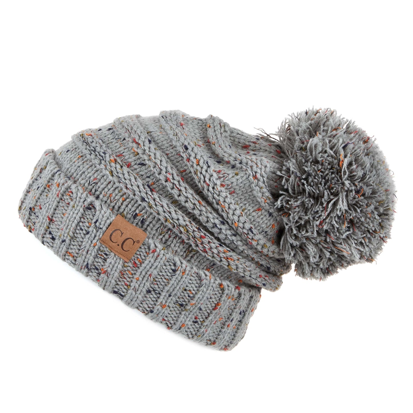 C.C Oversized Cable Knit Confetti Hat With 15 Cm Pom