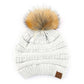 C.C Solid Ribbed Metallic Beanie With Fur Pom Pom