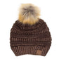 C.C Solid Ribbed Metallic Beanie With Fur Pom Pom