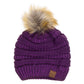 C.C Solid Ribbed Metallic Beanie With Fur Pom Pom