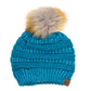 C.C Solid Ribbed Metallic Beanie With Fur Pom Pom