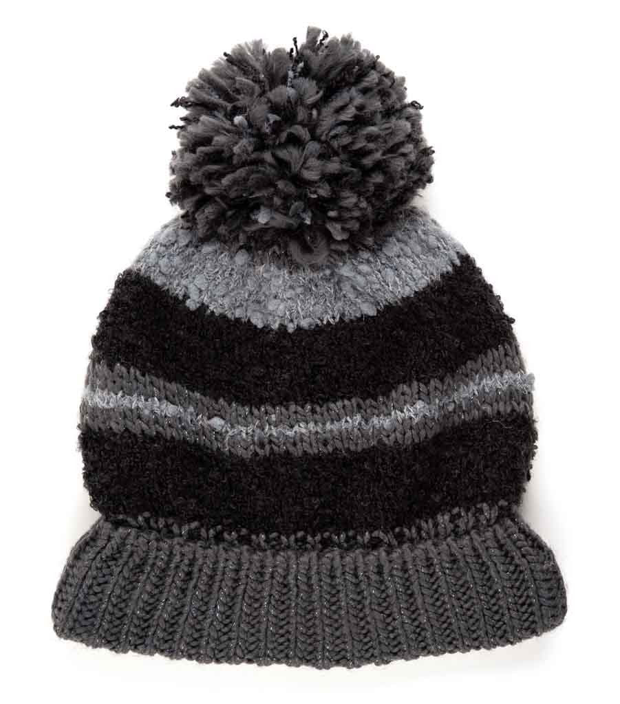 C.C Striped Beanie Hat With Pom And Fuzzy Lining