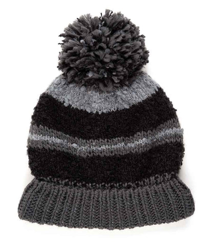 C.C Striped Beanie Hat With Pom And Fuzzy Lining