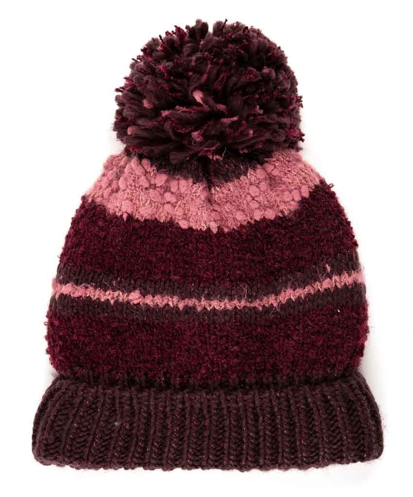 C.C Striped Beanie Hat With Pom And Fuzzy Lining