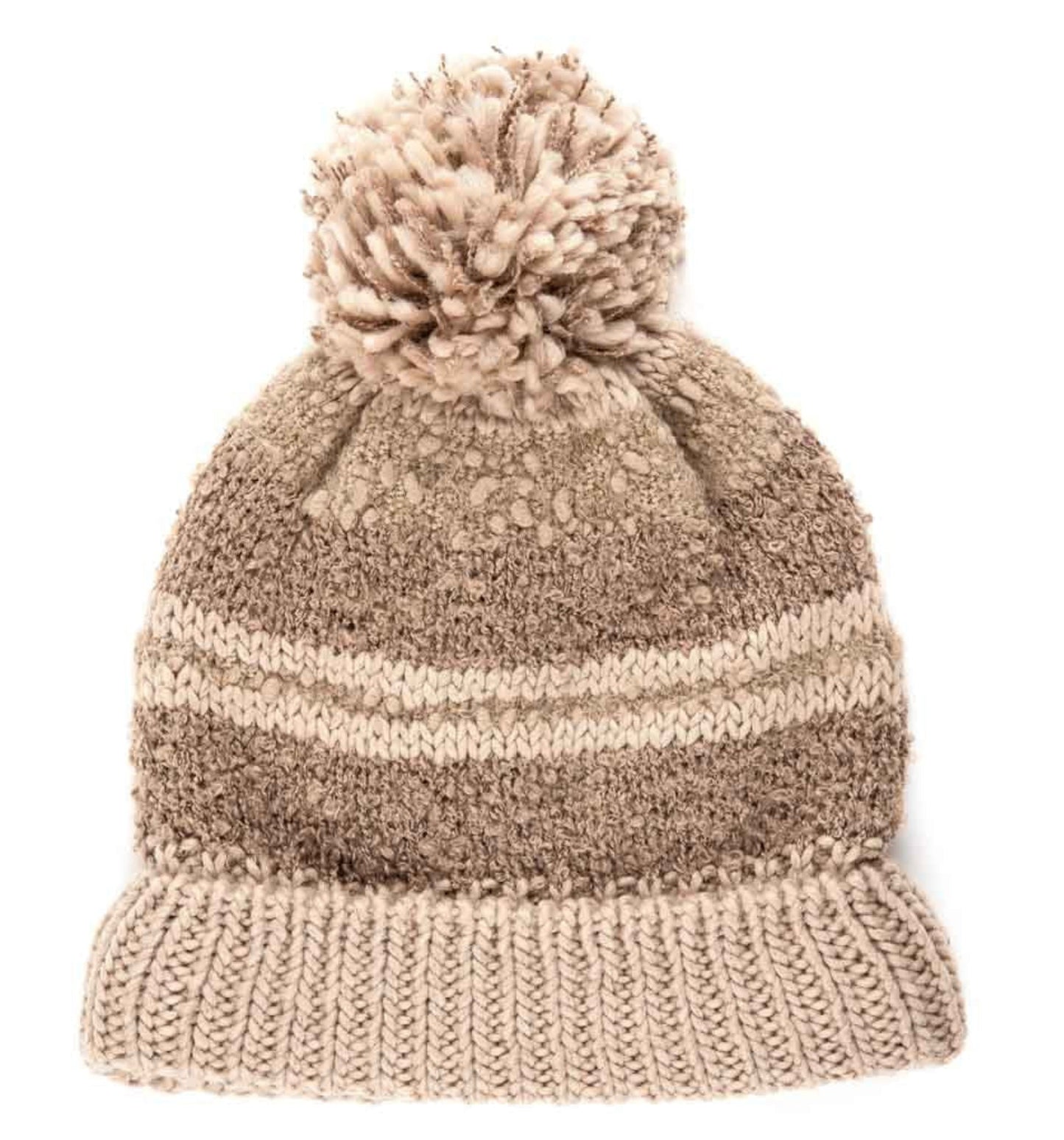 C.C Striped Beanie Hat With Pom And Fuzzy Lining