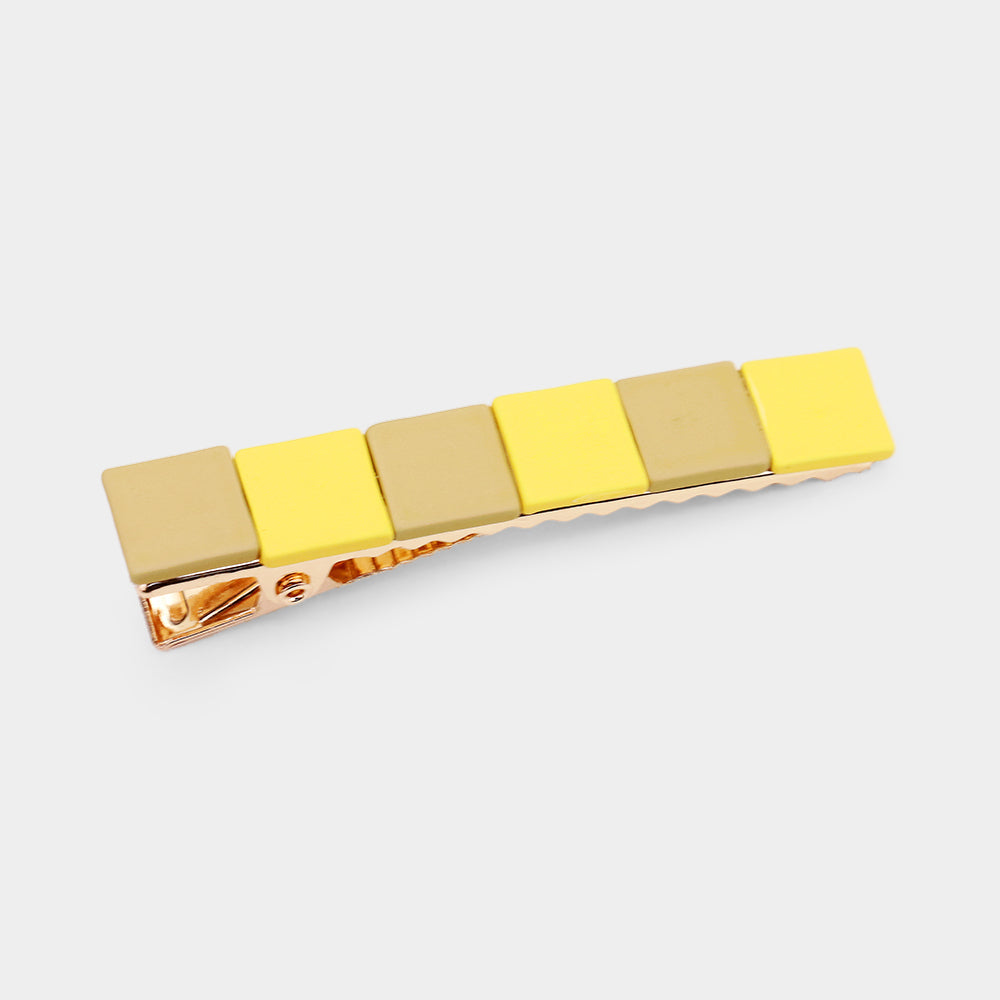 Madeline Love Gold, Mustard Color Block Resin Square Alligator Snap Hair Clip - Hair Accessories