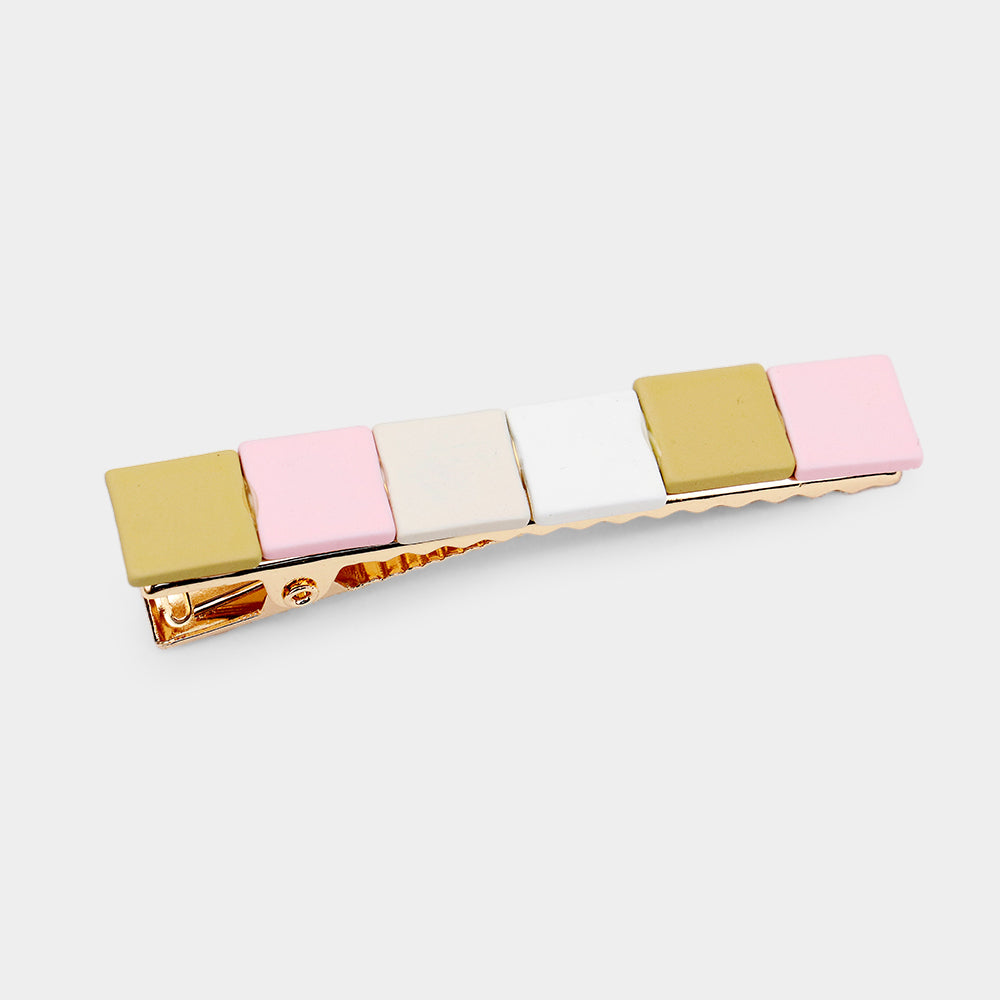 Madeline Love Gold, Neutral Color Block Resin Square Alligator Snap Hair Clip - Hair Accessories