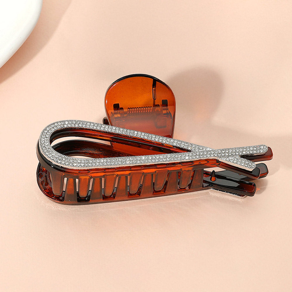 Madeline Love Brown Stone Paved Open Crisscross Frame Hair Claw Clip - Hair Accessories