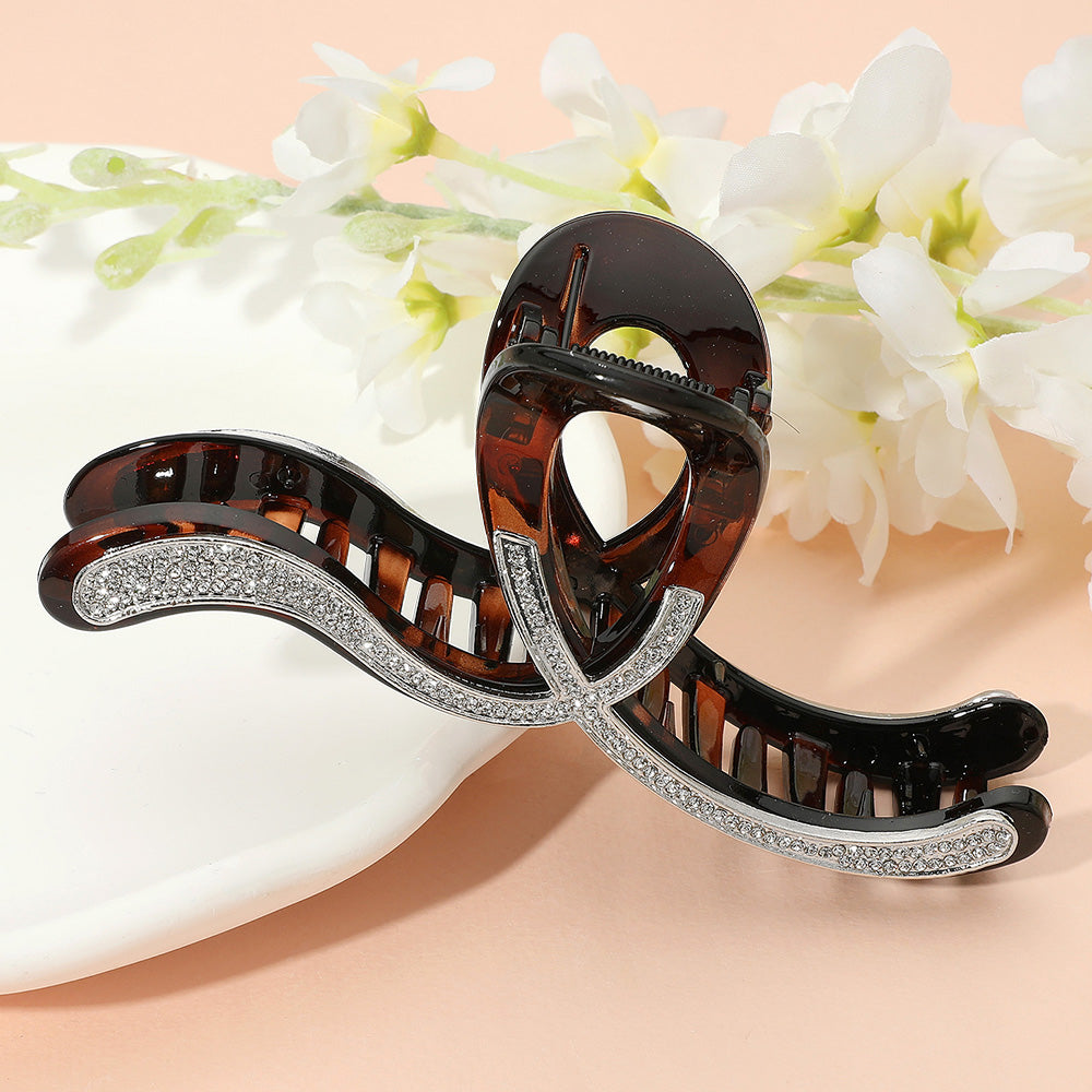 Madeline Love Brown Stone Paved Wavy Frame Hair Claw Clip - Hair Accessories