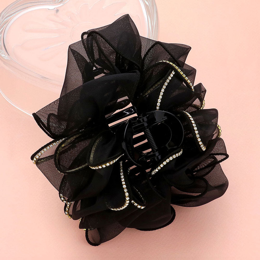 Madeline Love Black Rhinestone Paved Rim Edge Bow Hair Claw Clip - Hair Accessories