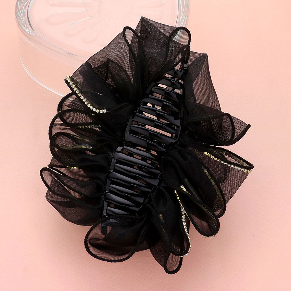 Madeline Love Black Rhinestone Paved Rim Edge Bow Hair Claw Clip - Hair Accessories - desc